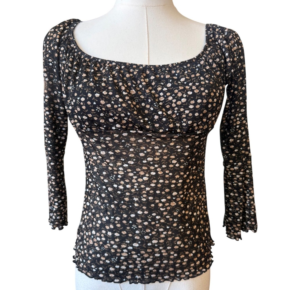 Vintage Cocomo Y2K Floral Babydoll Top Size S Mesh Fairy Grunge Boho Lettuce Hem